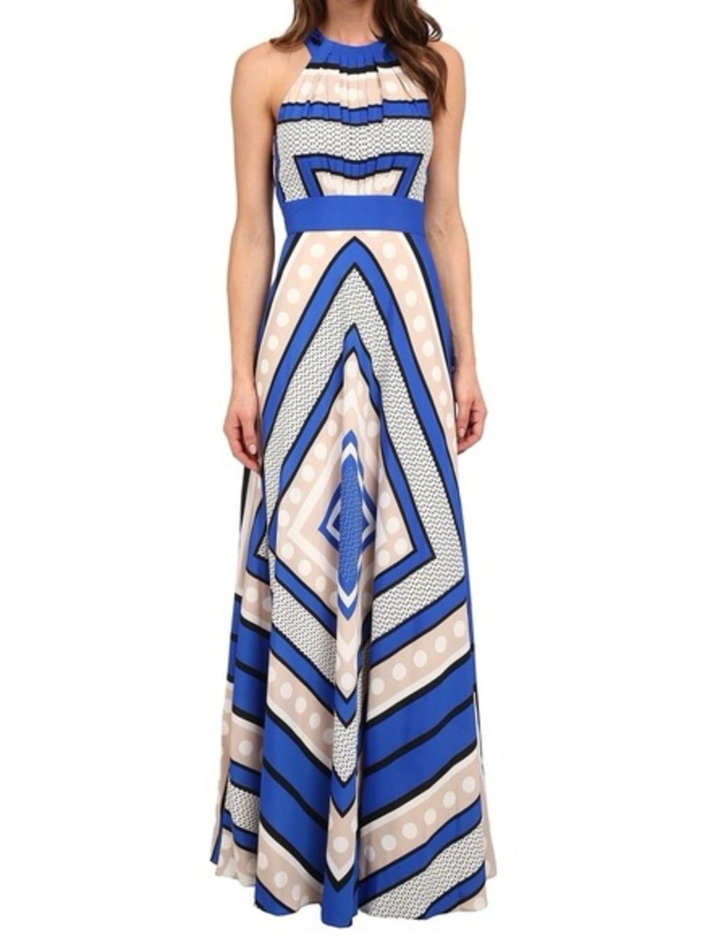 Eliza J Scarf Print Crêpe de Chine fit and flare Halter Maxi Dress